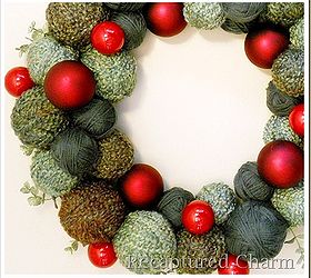 holiday yarn wreath, christmas decorations, crafts, seasonal holiday decor, wreaths, Extra yarn a few assorted sized styrofoam balls a few ornaments of your choice and you have a beautiful holiday wreath Very easy and pretty fun to do