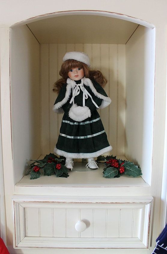 a country christmas, christmas decorations, seasonal holiday decor, This nook was perfect for a porcelain doll It was given to me by my mother many years ago along with a poem she wrote for me called The Christmas Doll
