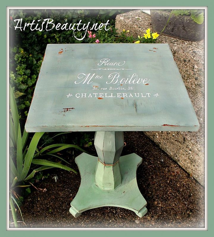 my duo color french invoice parlor table before and after, painted furniture, she is all ready for the booth