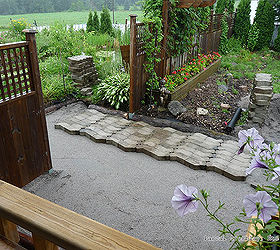 build a walkway with recovered wall retaining blocks, concrete masonry, diy, landscape, outdoor living, Install paver See building instructions