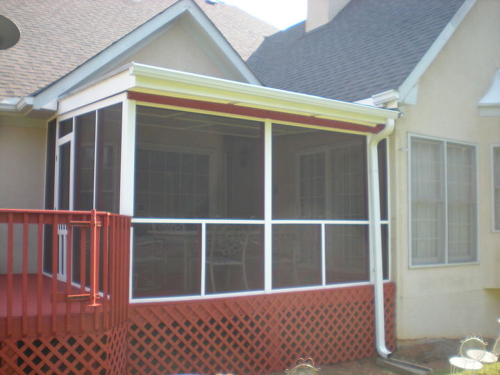 new deck top and screen porch with roof, decks, outdoor living, porches, from the yard