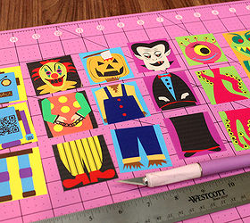 build a monster blocks for halloween and beyond, crafts, halloween decorations, seasonal holiday decor, I cut out the individual squares and then sprayed some spray adhesive on the ink side of the film