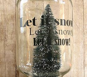 bottle brush snow globes, christmas decorations, crafts, repurposing upcycling, seasonal holiday decor, This one contains a bottle brush Christmas tree some epsom salts and some glitter Vinyl lettering adds a fun touch