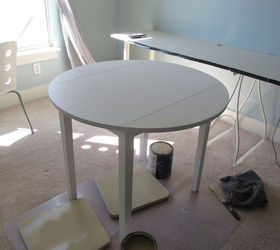 chevron table, home decor, painted furniture, The table started out as a 30 00 walnut table from Walmart I primed and painted it white with paint I already owned