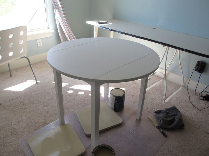 chevron table, home decor, painted furniture, The table started out as a 30 00 walnut table from Walmart I primed and painted it white with paint I already owned