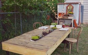 Mostly Pallet Wood Farmhouse Table With Gutter Succulent Planter