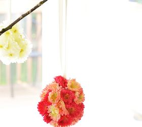 make this sweet flower easter egg tree it s so simple, crafts, easter decorations, seasonal holiday decor, Simply pull cut off the blossoms from the stems and attach to the foam egg with hot glue gun Make sure to keep the blossoms close together so that none of the foam shows through