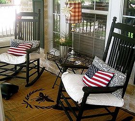 a patriotic porch, curb appeal, patriotic decor ideas, porches, seasonal holiday decor, wreaths, Flag pillows came out