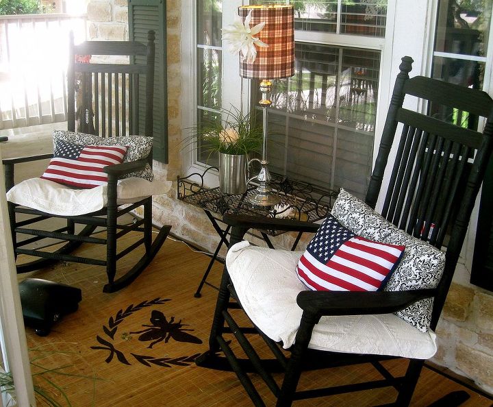 a patriotic porch, curb appeal, patriotic decor ideas, porches, seasonal holiday decor, wreaths, Flag pillows came out