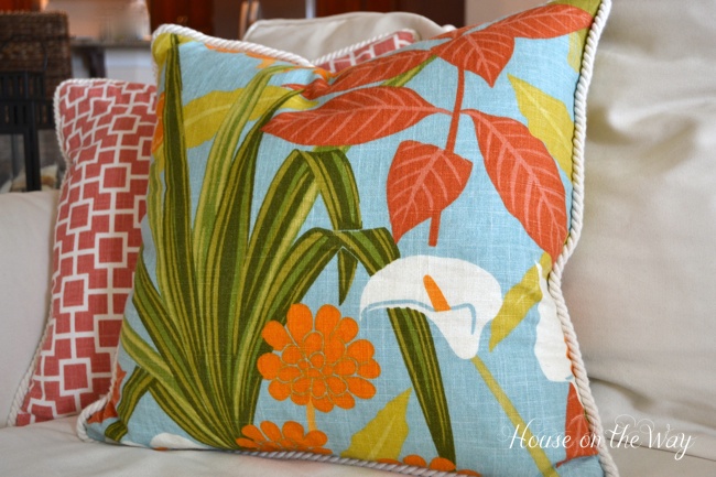 diy beach theme throw pillows, crafts, Tropical print throw pillow 20x20 Fabric by Robert Allen