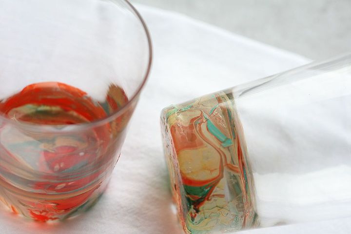 diy marbled glassware with nail polish, crafts, repurposing upcycling, I took the marbling up the side but it does have a bit of a texture I may just do the bottoms next