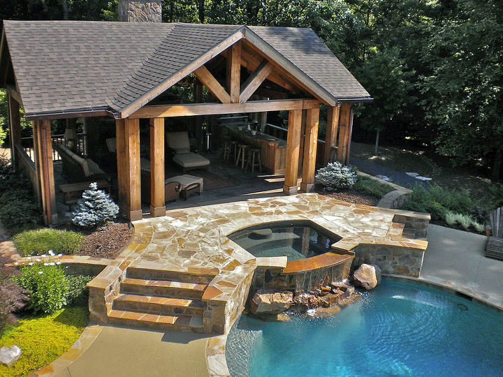this outdoor living space provides the perfect spot for relaxing as well as, decks, outdoor living, pool designs