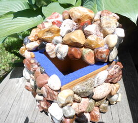 my lake superior rock collection, crafts, home decor, pallet, repurposing upcycling, Gentleman s Trinket Box with free set no hinge lid 7x6x6 weighs 5 8lbs box is made from reclaim pallet wood and Lake Superior Rocks applied coated with high gloss shine underside of lid and tops of walls have felt lining avl forsale