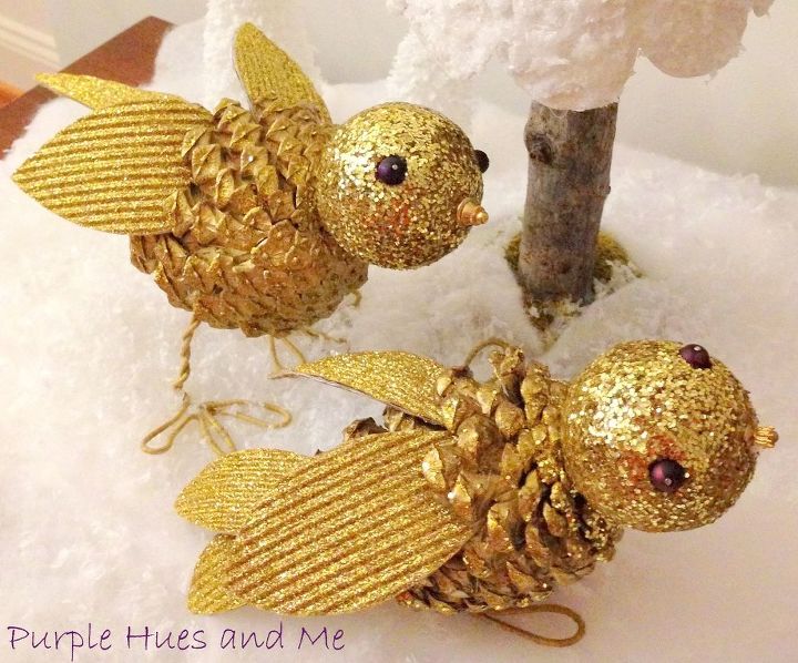 pine cone birds diy, crafts, seasonal holiday decor, These adorable birds are easily made by attaching a Styrofoam ball to a pinecone adding cardboard wings and tails and wire feet
