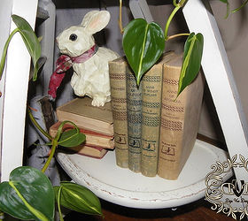 farmhouse style paint finish, painted furniture, repurposing upcycling, I placed the tray on the bottom of her crossbars and now it s a good book and bunny display