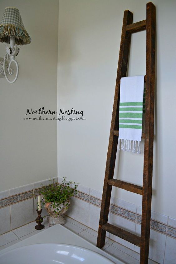 antique ladder in the master bath, bathroom ideas, home decor, repurposing upcycling