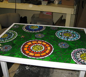stained glass mosaic patio table, painted furniture, tiling, This is the finished table that I made for my screened in porch