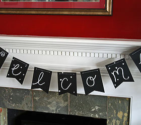 chalkboard banner for the mantle, chalkboard paint, crafts, fireplaces mantels, home decor, It s so easy and fun