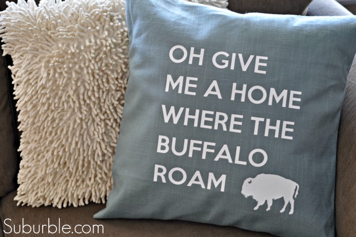 home on the range pillow with free cut file, crafts, home decor, Iron on and voila A chic and home y pillow for the living room You ll get the song stuck in your head I promise