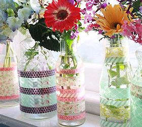simple washi tape vases using recycled jars and bottles, crafts, Fill with water and flowers