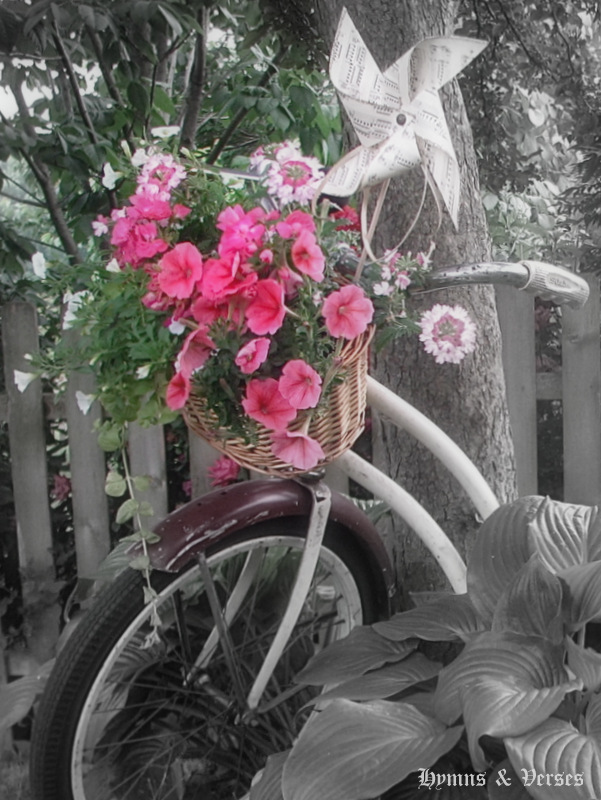 vintage bicycle basket planter, gardening, repurposing upcycling
