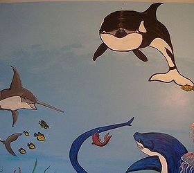 underwater mural, bedroom ideas, painting, Mr whale has google eyes lol