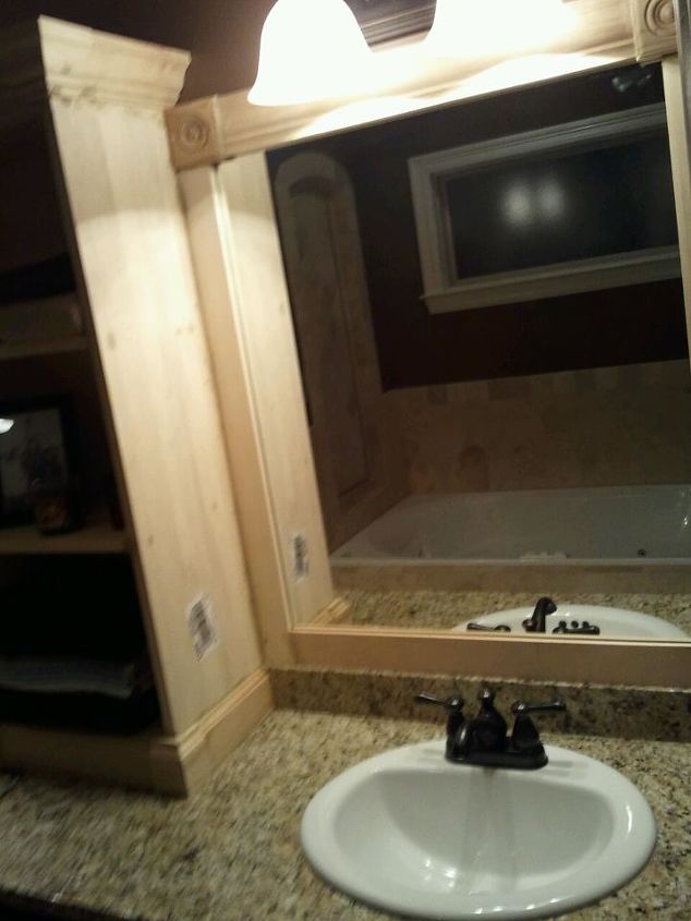 i used this idea and revamped my large bathroom mirror this weekend here are my, bathroom ideas, woodworking projects, Right Vanity