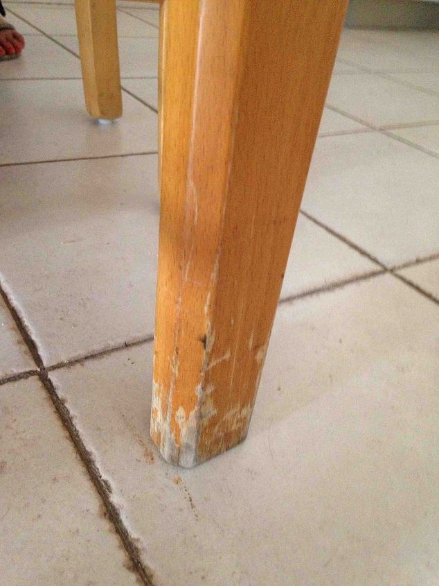 scraped table legs, painted furniture, Hello are there any ideas what can be done with the damage to the legs of the table Thank you