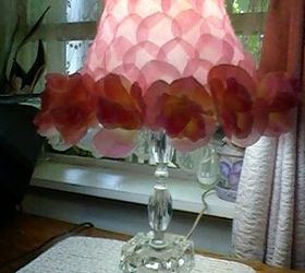 repurpose lamp shade to shabby chic, crafts, home decor, Now looking for the perfect spot I did glue up the hanging petal for a better look