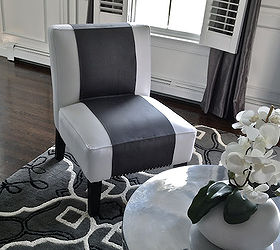 inexpensive chair makeover adding fabric stripes no sew, home decor, painted furniture, In progress
