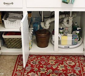 11 ways to organize under the sink, bathroom ideas, organizing, Lazy Susan and folded towels