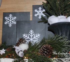 an easy winter mantel and 5 free winter printables, fireplaces mantels, home decor, seasonal holiday decor, A collection of Snowflakes on a Chalkboard background