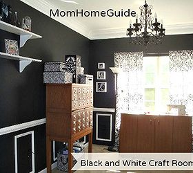 dining room turned black and white craft room, craft rooms, home decor, The finished craft room gorgeous