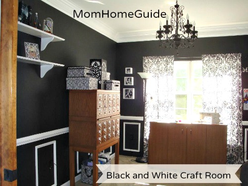 dining room turned black and white craft room, craft rooms, home decor, The finished craft room gorgeous