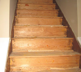 entryway progress, foyer, stairs, Before nasty old carpet was ripped out and all of the staples removed