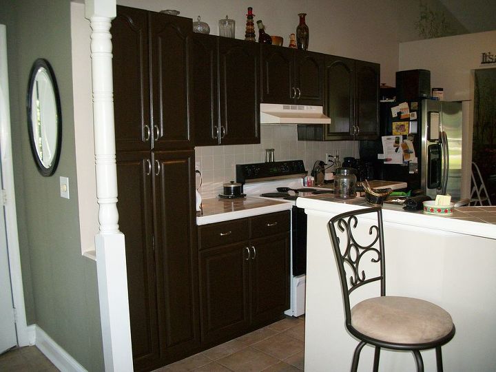 kitchen transformation from white to chocolate cabinets, kitchen cabinets, kitchen design, painting, Chocolate cabinets finished