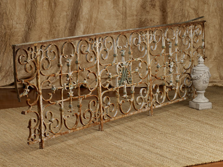 brocante antiques, home decor, Wrought Iron Fence Bring the outdoors in Lovely in a garden or lining any wall in your home this intricate wrought iron fence features a blue monogram and top handrail Crafted circa 1910