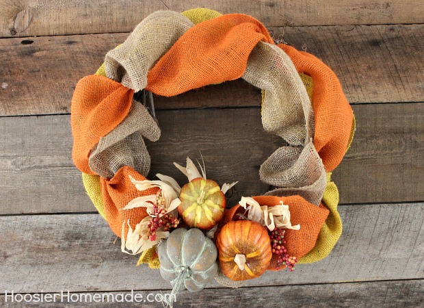 fall wreath made with burlap, crafts, seasonal holiday decor, wreaths, Easy to make Fall Wreath