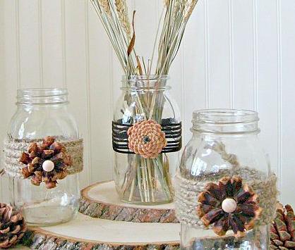 creating pine cone flowers for fall decorating, crafts, mason jars, seasonal holiday decor, thanksgiving decorations, We created these beautiful pine cone flowers to embellish the ever popular mason jars Creating unique fall vases and centerpieces