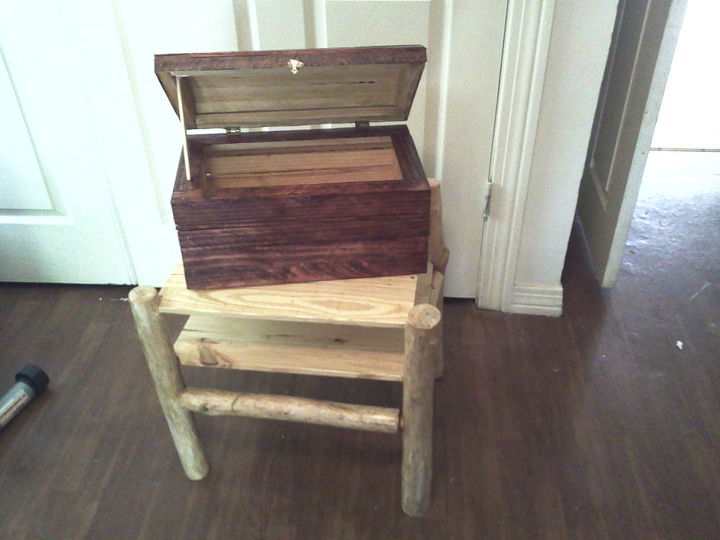 knick knack table i built from a tree that had falling in my yard, diy, painted furniture, woodworking projects, a small storage box made from the same tree