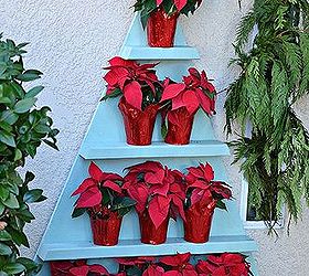 diy poinsettia tree shelf wreath chandelier and my christmas porch, christmas decorations, crafts, seasonal holiday decor, wreaths, Poinsettia Tree Shelf