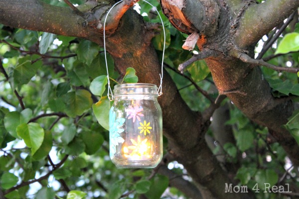 stenciled mason jar votives, crafts, mason jars, outdoor living, Add florist s wire for hanging