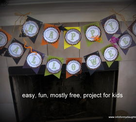halloween banner from paint sample cards and cupcake liners, crafts, halloween decorations, seasonal holiday decor, Great project for the kids Made from paint sample cards and cupcake liners and free printable