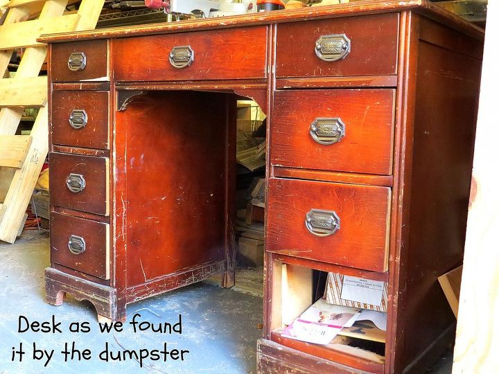 turning a dumpster desk into a kitchen island, diy, kitchen design, kitchen island, painted furniture, repurposing upcycling, rustic furniture, Before Picture