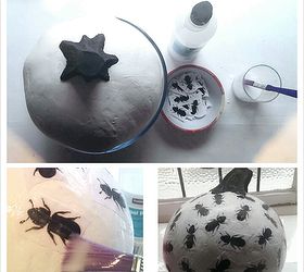 diy scary paper mache pumpkins, crafts, decoupage, halloween decorations, seasonal holiday decor, decorate have fun decoupage on paper bugs