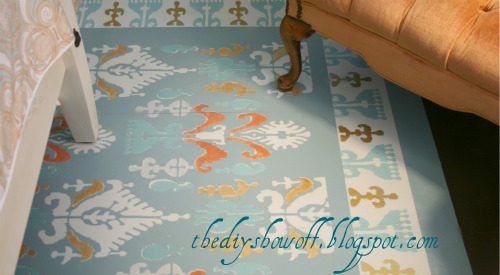pictures of the painted and stenciled floor, flooring, painting, Close up of painted stenciled floor