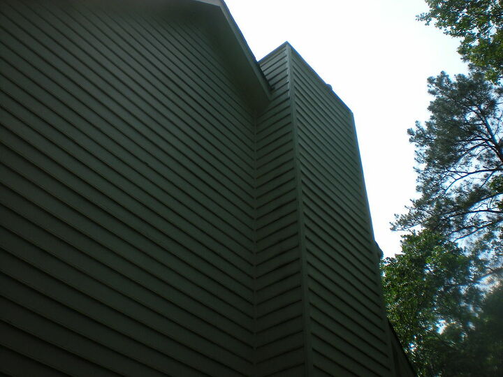 hardi board siding install, curb appeal, 39 ft high chimney chase