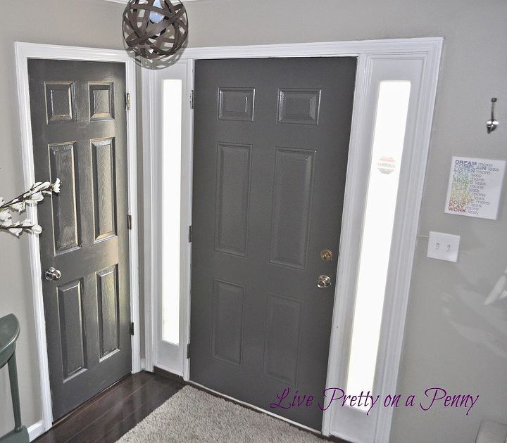 dark gray painted door, doors, foyer, home decor, painting