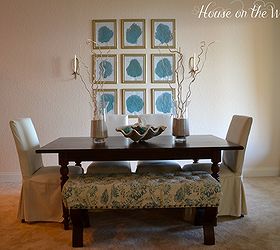 diy sea fan wall decor, crafts, home decor, The aqua color of the sea fans coordinates with the bench that sits at the table