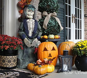 fall decoupage bucket, crafts, decoupage, halloween decorations, seasonal holiday decor, Fall Porch